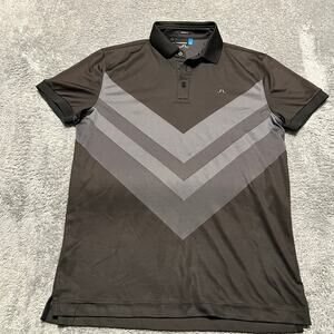 J.Lindeberg Polo Shirt Mens Medium Ace Regular Fit TX Jacquard Black Gray Golf